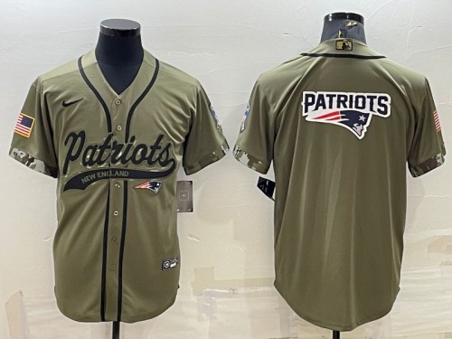 Men's New England Patriots Olive Salute To Service Team Big Logo Cool Base Stitched Baseball Jersey